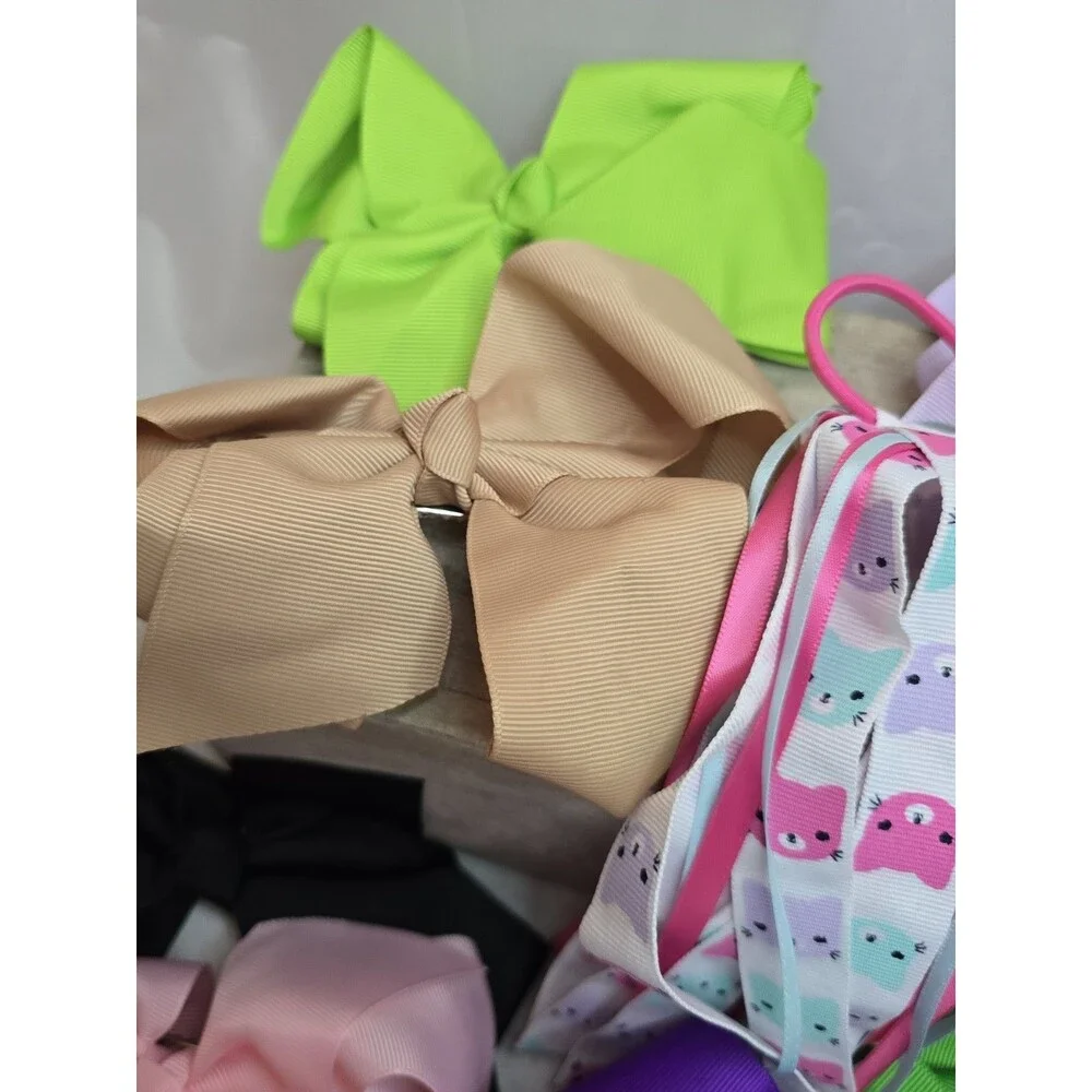 Lot of 16 Girl's Grosgrain Ribbon Large Hair Bows and Hairbands Various Colors